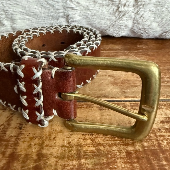 Vintage Brown Leather Banana Republic Belt with Solid  Brass Buckle Boho Vibe - Picture 6 of 12
